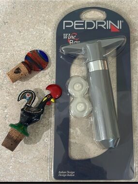 Pedrini Wine Saver with 2 Stoppers new.  bottle toppers used